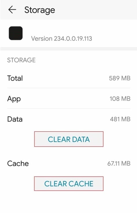 clear cache and data of android app