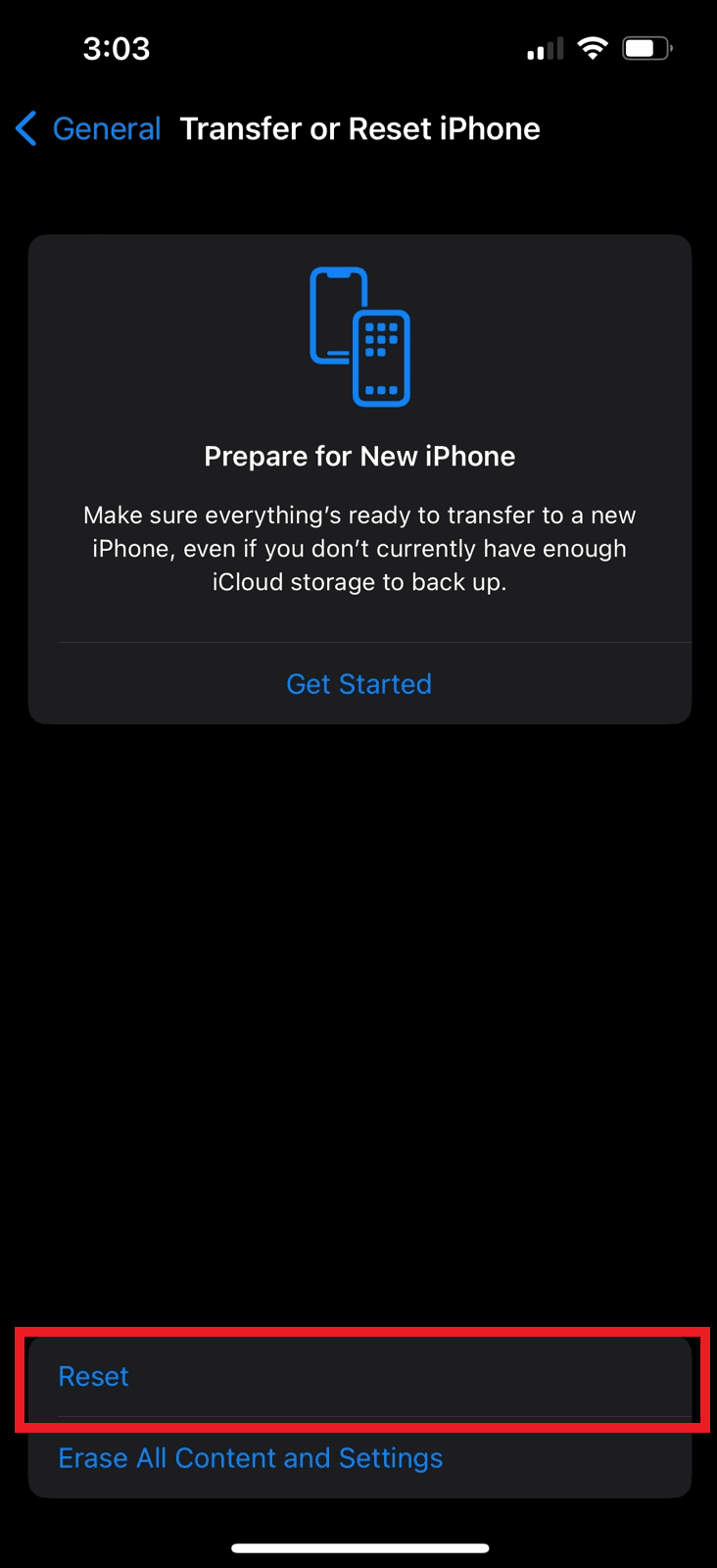 Tap on Reset. | iPhone 11 overheating iOS 15