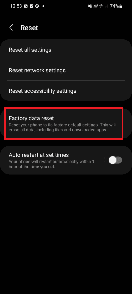 Choose the Factory Data Reset option