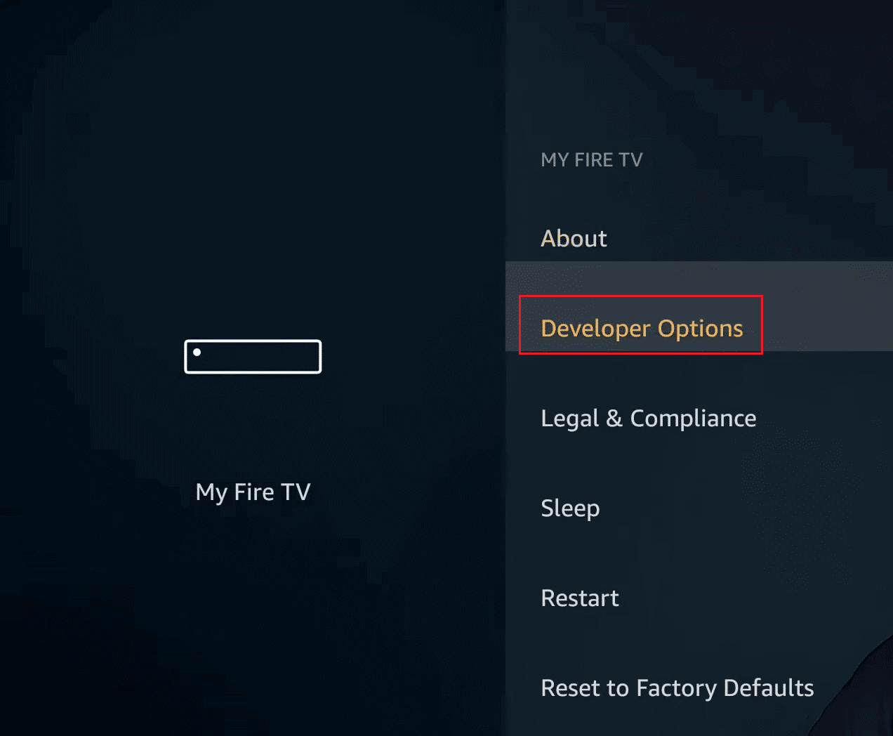 my fire tv developer options in amazon firestick