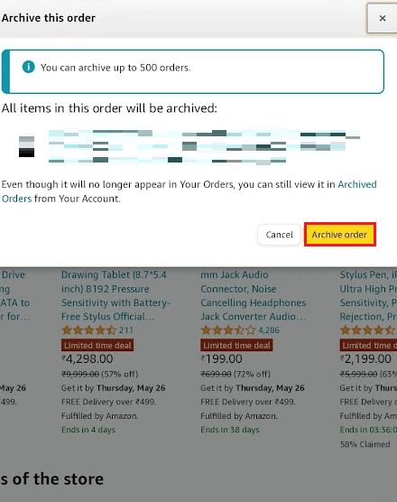 Tap Archive order once again for the popup confirmation | How Do I Hide Amazon Orders