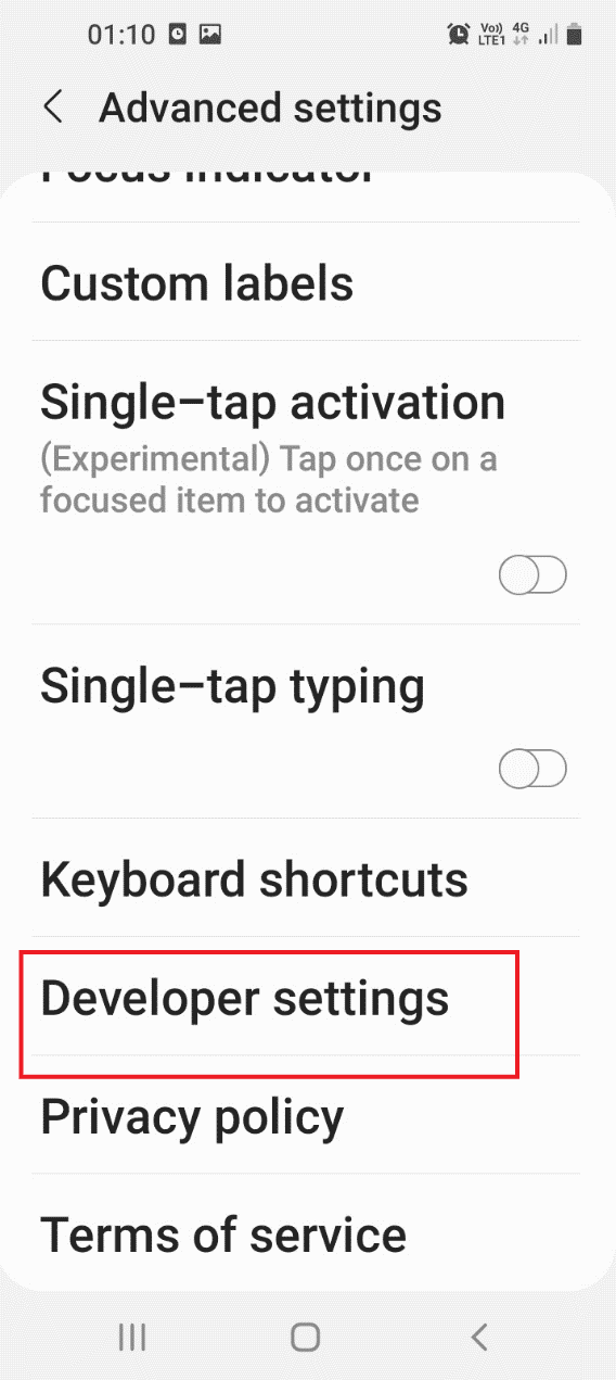 Tap on the Developer settings tab 