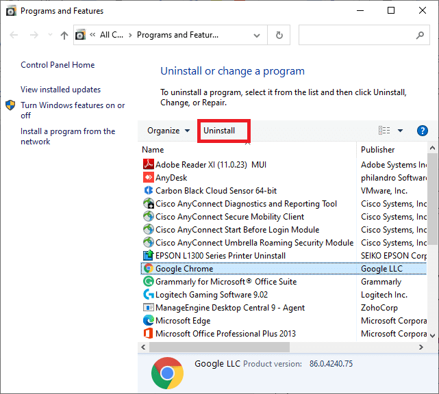 Now, click on Google Chrome and select Uninstall option as depicted in the below picture. How to stop Chrome from blocking download