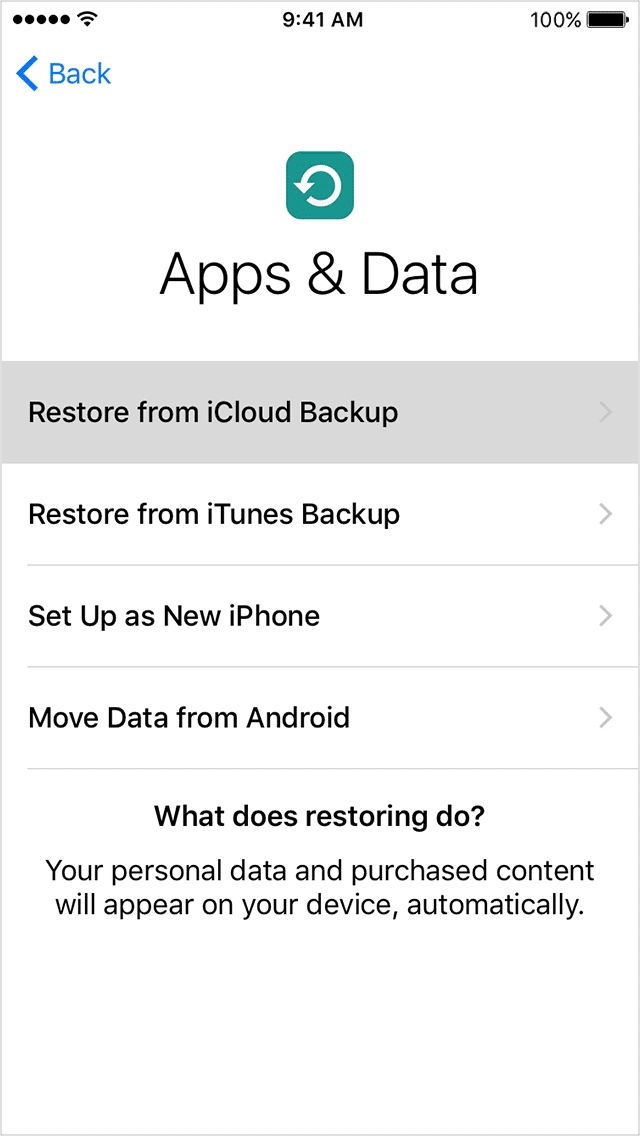 Tap Restore from iCloud Backup option on iPhone. my iPhone is frozen and won't turn off or reset