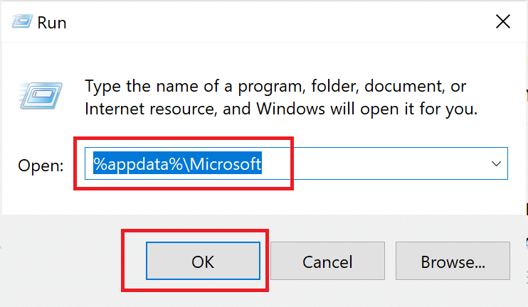 Type %AppData%\Microsoft in the dialog box