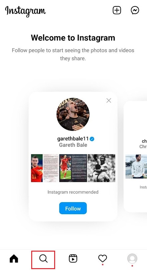 Tap on the Search tab from the bottom panel | How to Appear on Someone's Instagram Suggestions