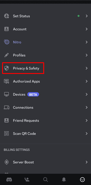 Tap on Privacy and Safety 