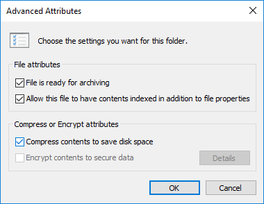Checkmark Compress contents to save disk space and click OK