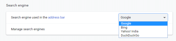 Choose any search engine of your choice from the dropdown menu