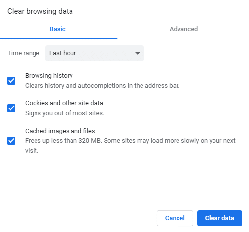 Clear browsing data dialog box will open up