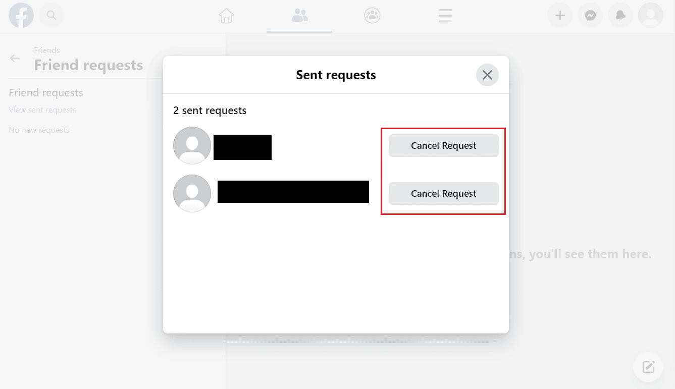 Click on Cancel Request to cancel all sent requests