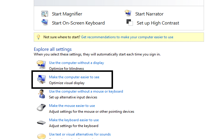 Click on Make Computer Easier to Use option