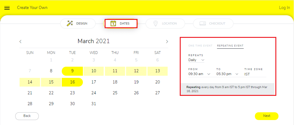 Click on Next to select the dates for your geofence filter.