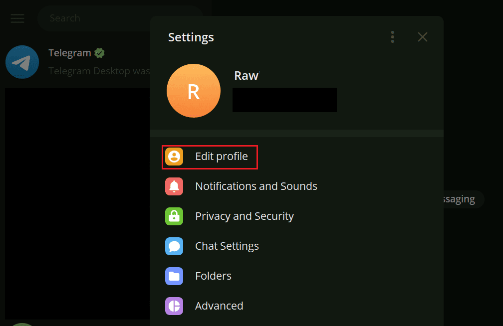 Click on Settings followed by Edit profile.