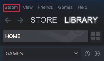 Click on Steam in top left corner