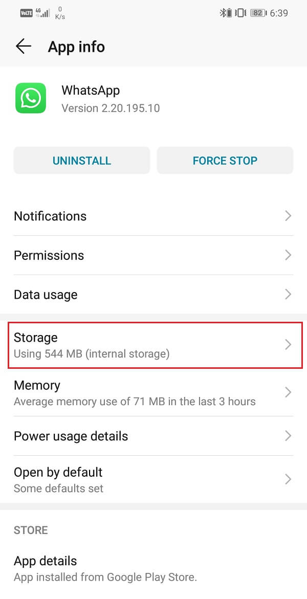 Click on Storage option of whatsapp