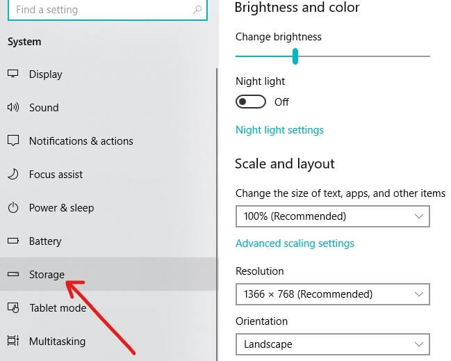 Click on storage available at left panel | Delete Temporary Files In Windows 10