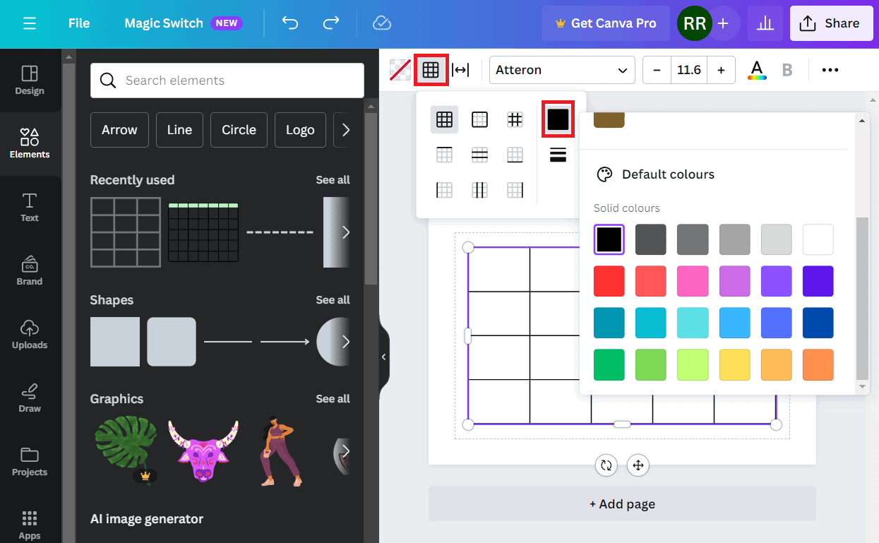 Click on the Borders icon at the top-right and select the ones you want to change the color or style. Click on the Borders Color icon