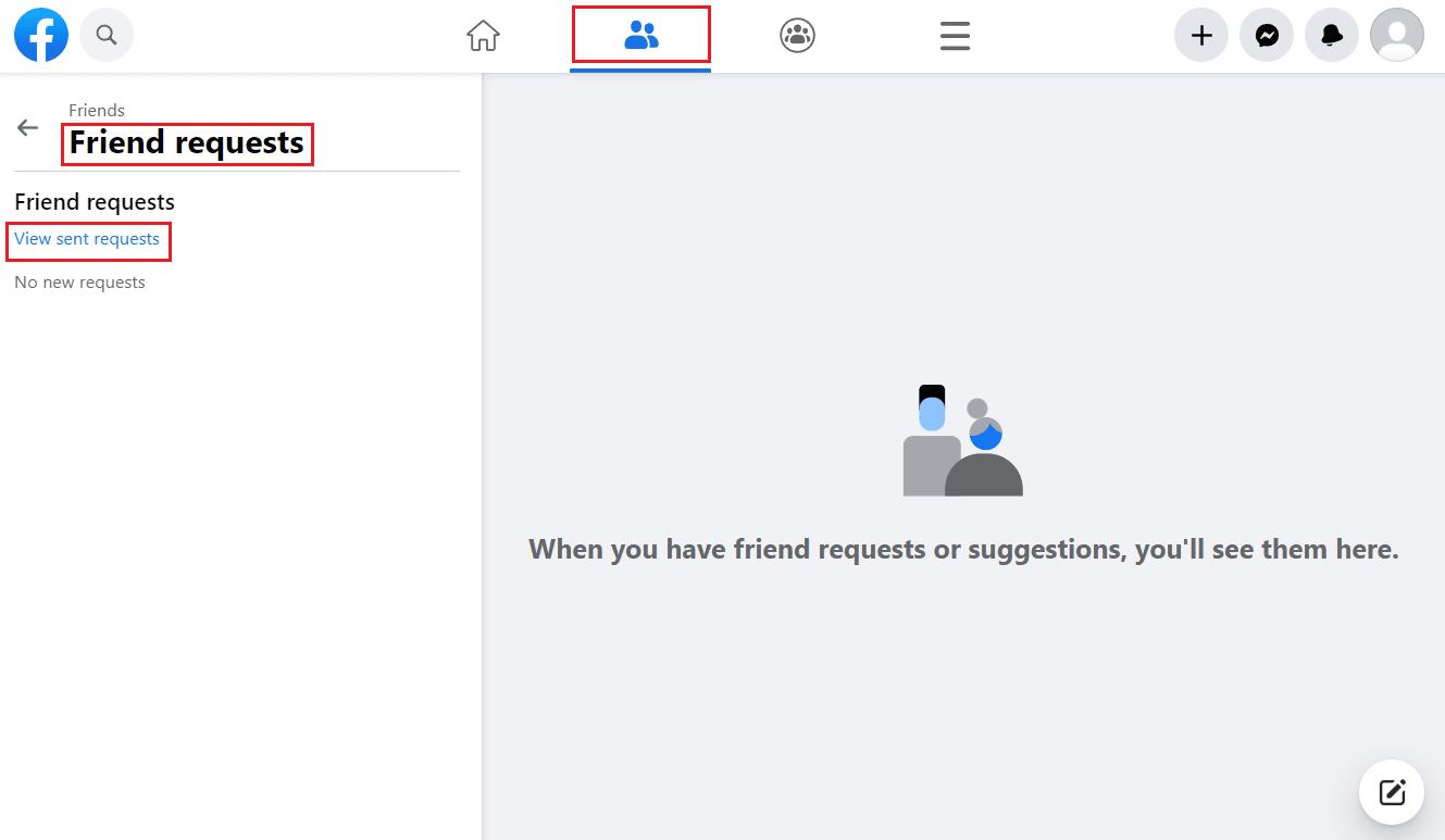 Click on the Friends tab - Friend requests - View sent requests