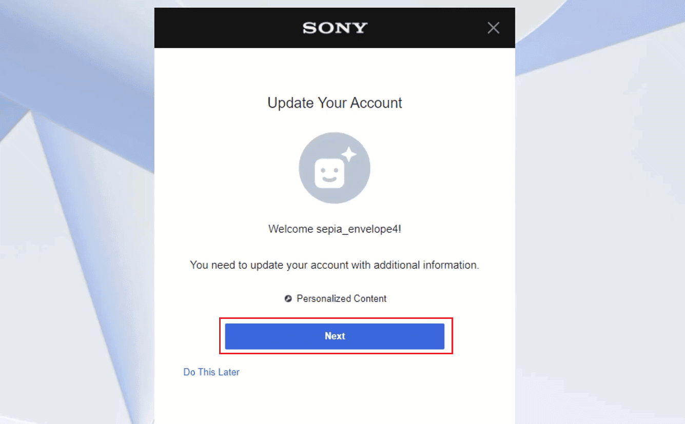 Click on the Next option to update your account