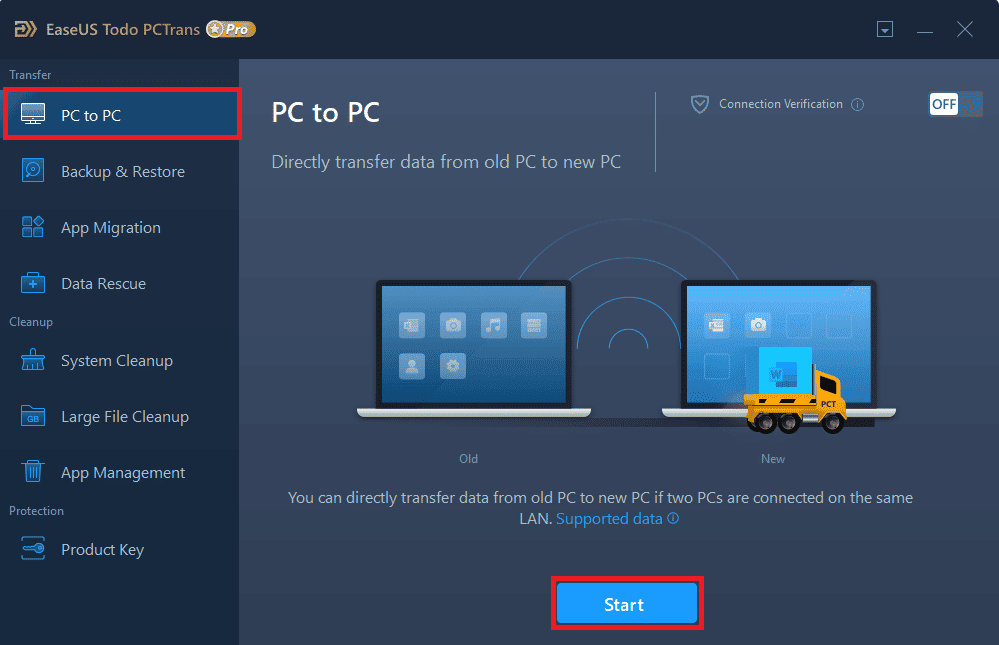 Click on the PC to PC tab - Start option