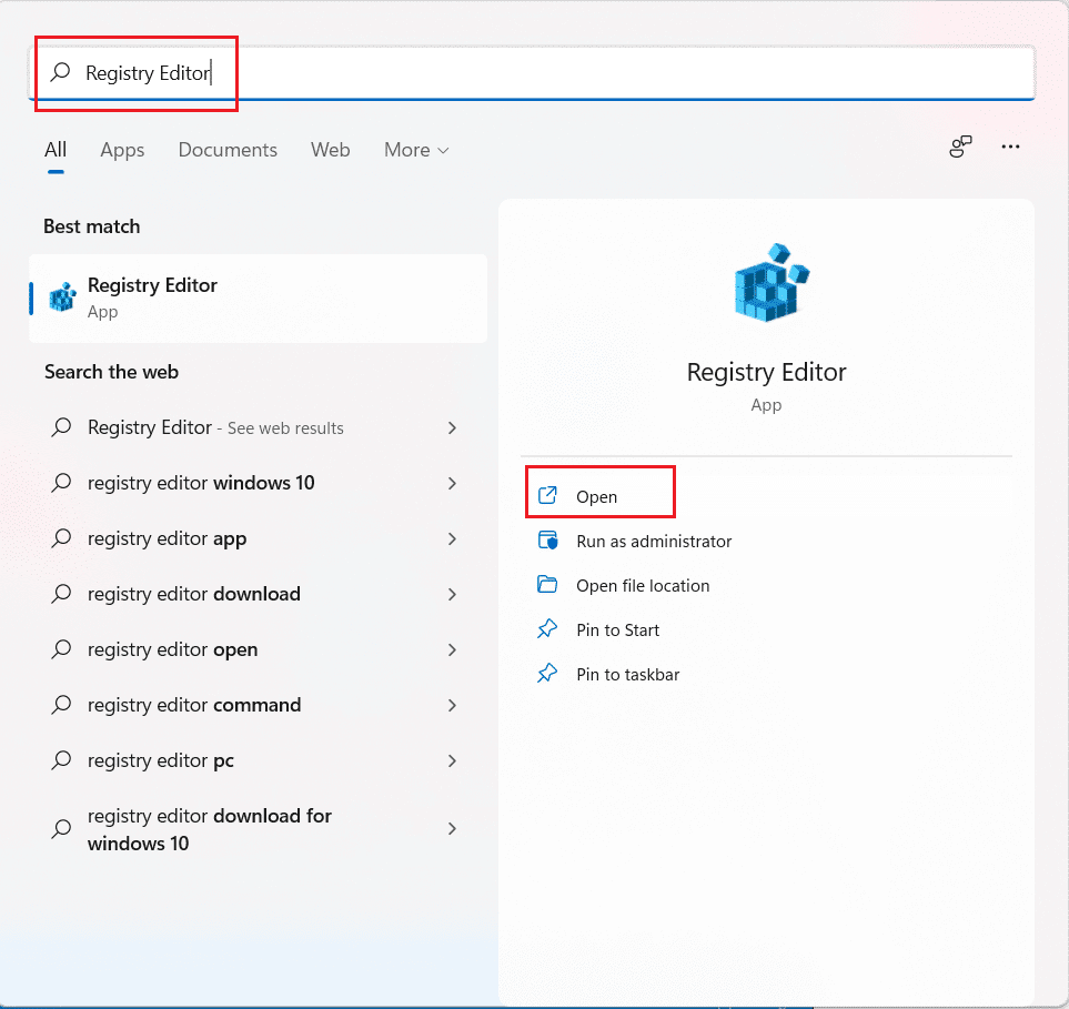 Click on the Search icon and type registry editor and click Open. How to Disable Online Search from Start Menu in Windows 11