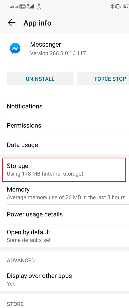 Click on the Storage option | Fix Messenger waiting for network error