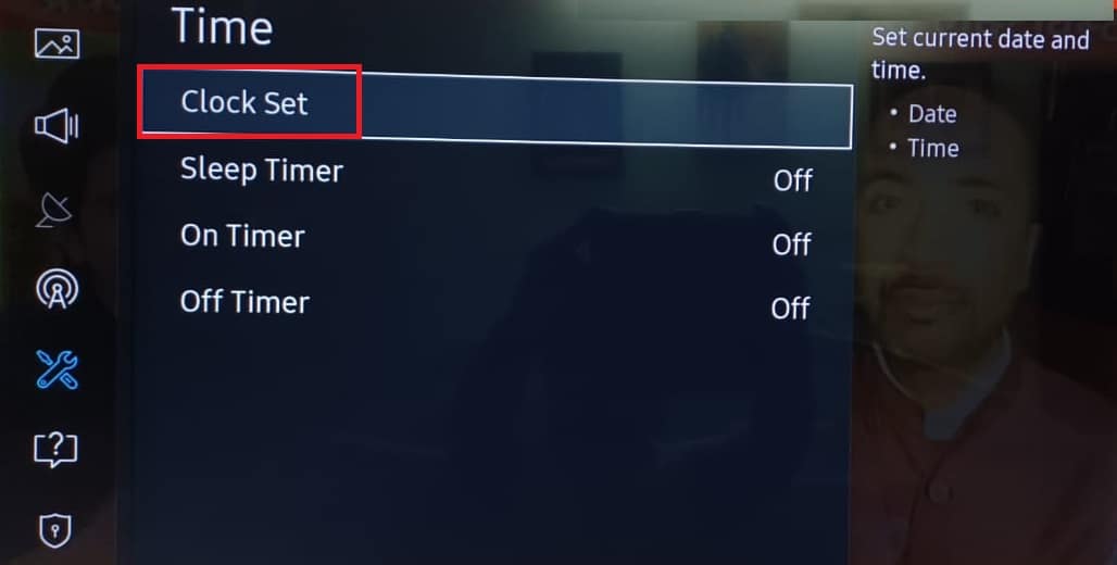 Clock Set Time Settings Samsung TV