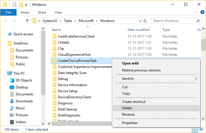 Delete CreateChoiceProcessTask from Windows folder