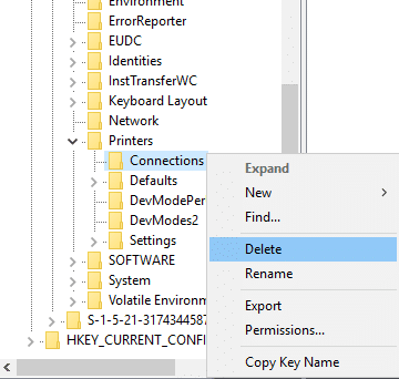 Delete all the entries in Connections and Settings under Printers