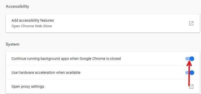 Disable continue running background apps when Google Chrome is