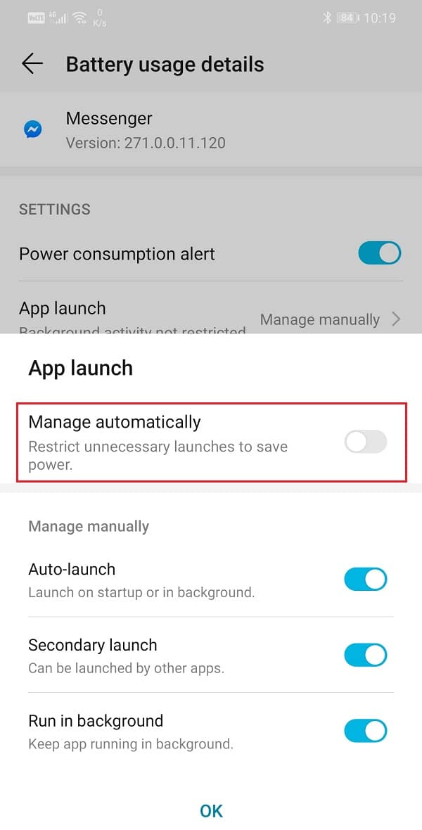 Disable the Manage Automatically setting