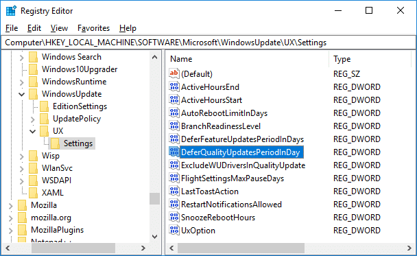 Double-click on DeferQualityUpdatesPeriodInDays DWORD