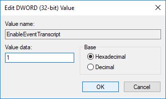 Double-click on EnableEventTranscript DWORD to change its value according to