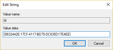Double click on ID key then note down GUID string value