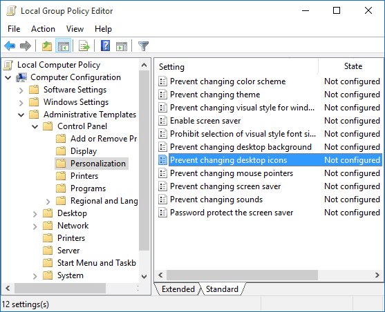 Double-click on Prevent changing desktop icons policy