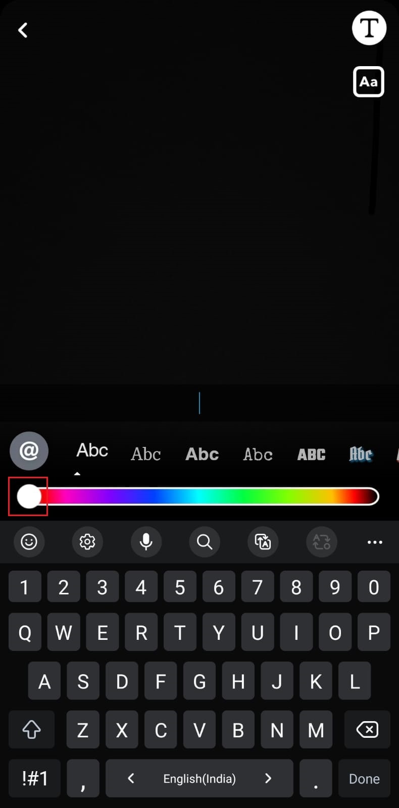 Drag the slider to the extreme left to change the color of the ink to white.