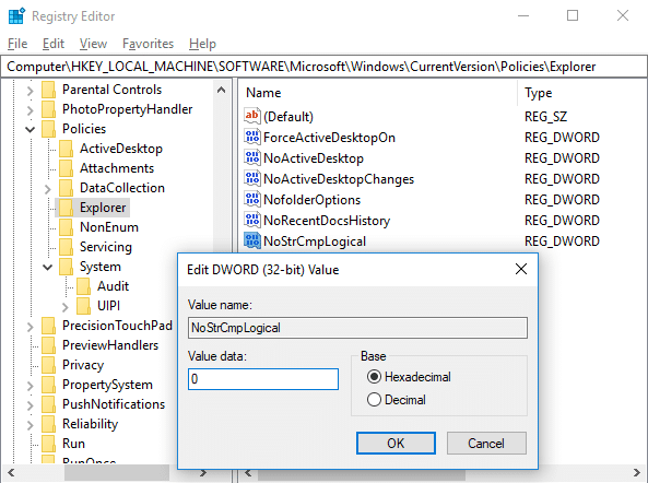Enable or Disable Numerical Sorting in File Explorer in Registry Editor