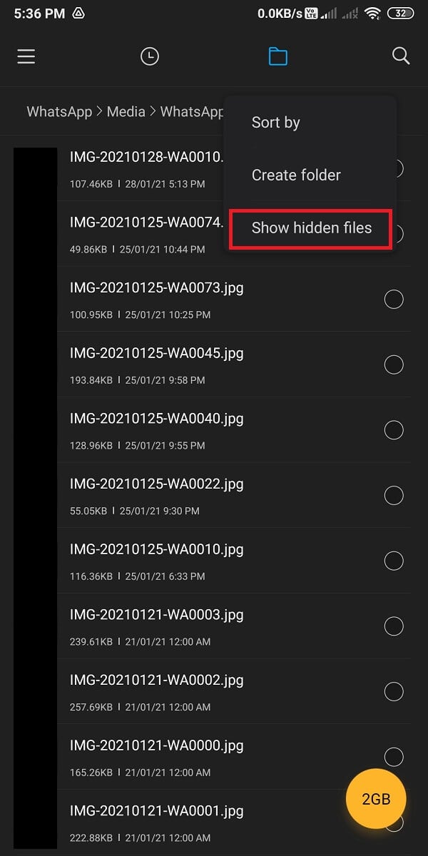Enable the 'Show hidden files' option. 