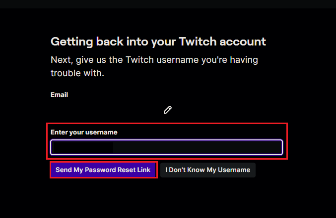 Enter your username and click on Send My Password Reset Link.
