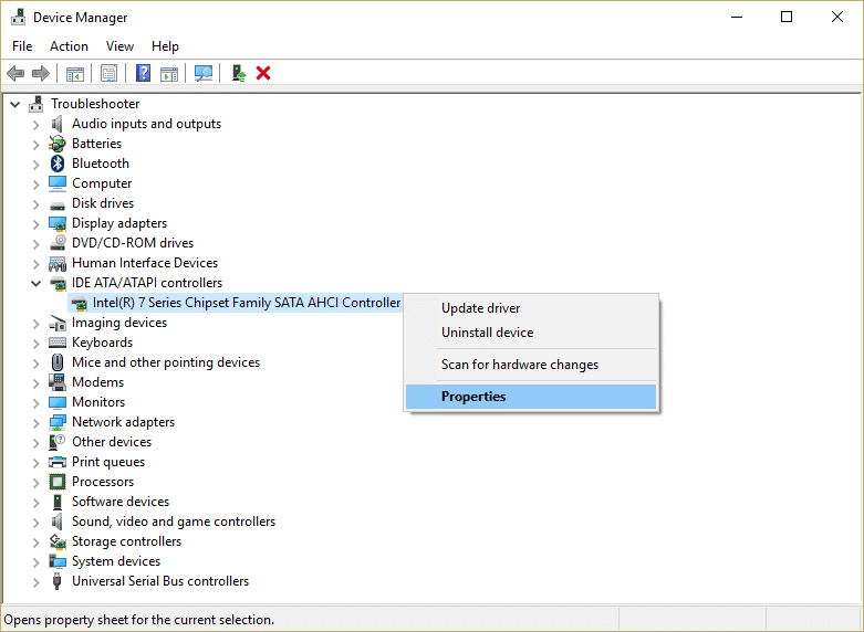 Expand IDE ATA/ATAPI controllers & right click on the controller with SATA AHCI name in it