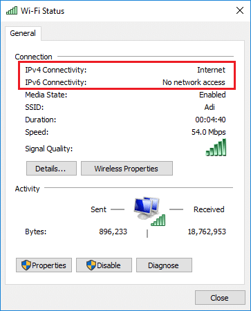 Fix IPv6 Showing No Internet Access on Windows 10