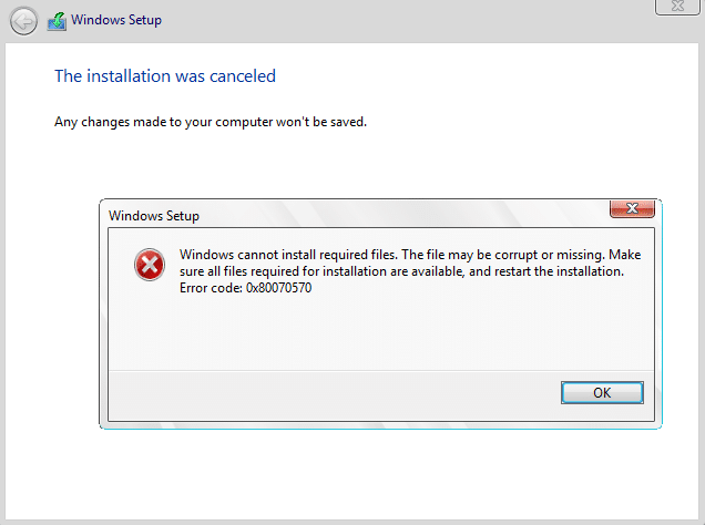Fix Windows Cannot Install Required Files 0x80070570