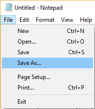 From Notepad menu click on File then select Save As | Why is Windows 10 Updates Extremely Slow?