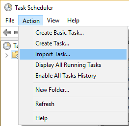 From Task Scheduler Menu click on Action then select Import Task