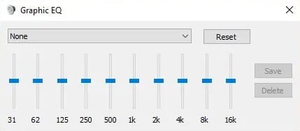 From equalizer window you can change the boost levels for various frequency ranges