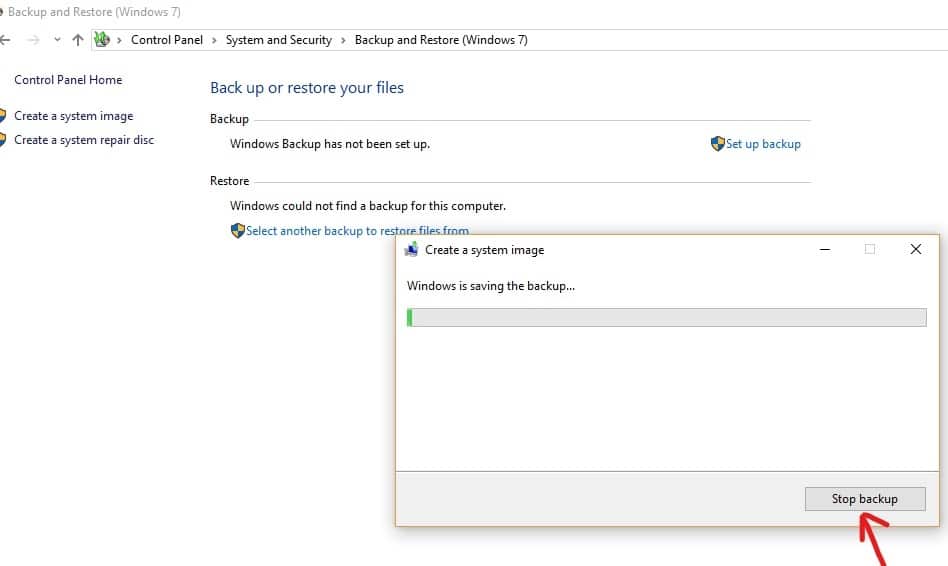 If want to stop backup, click on “Stop Backup” on the bottom right corner