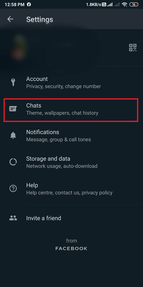 In settings, go to the Chats tab.  | Fix Whatsapp Images Not Showing In Gallery