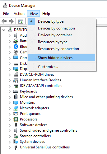 In the Views tab click on Show Hidden Devices