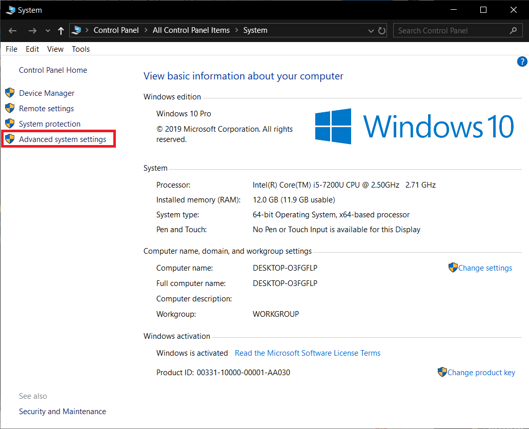 In the following window, click on Advanced System Settings | Fix Windows Update Error 80244019